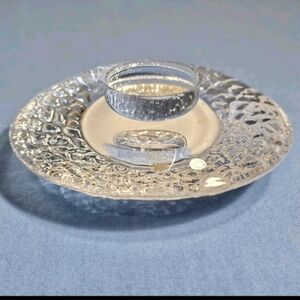 Orrefors Kosta Boda Heavy textured 3D Sweden Clear Discus Votive Candle Holder